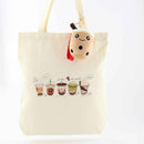 Bubble Tea Tote Bag – Cream Canvas with Enamel Pin & Keychain