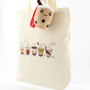 Bubble Tea Tote Bag – Cream Canvas with Enamel Pin & Keychain