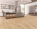 SPC Vinyl Rigid Core 9" Width 60" RL, 7mm Thick, 5.5mm IXPE Bungalow Tan Zephyr Floors - Mazzia Collection Product shoot Kitchen view 2