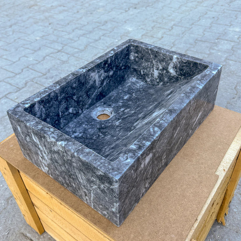 Bursa Gray Marble Rectangular Stone Above Vanity Bathroom Sink Polished (W)12" (L)18" (H)6"