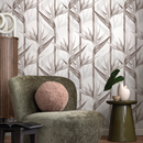 Botanical Wallpaper with Bird of Paradise Flowers in Brown and Gray - C004