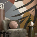 Abstract Wallpaper with a Leaf Motif in Terracotta, Blue, and Brown - C006