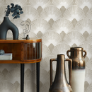 Art Deco Fan Wallpaper in Beige and White - C010
