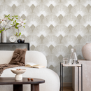 Art Deco Fan Wallpaper in Beige and White - C010