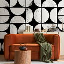 Modern Geometric Wallpaper with a Distressed Circle Grid in Black and White - C012