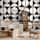 Modern Geometric Wallpaper with a Distressed Circle Grid in Black and White - C012