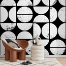Modern Geometric Wallpaper with a Distressed Circle Grid in Black and White - C012