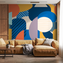 Abstract Wallpaper with Layered Circles in Blue, Orange, and Purple - C023