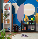 Abstract Wallpaper with Layered Circles in Blue, Orange, and Purple - C023