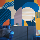 Abstract Wallpaper with Layered Circles in Blue, Orange, and Purple - C023