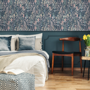Botanical Wallpaper with a Wildflower Motif in Dark Blue, Pink, and Light Blue - C035