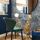 Botanical Wallpaper with a Wildflower Motif in Dark Blue, Pink, and Light Blue - C035