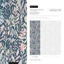 Botanical Wallpaper with a Wildflower Motif in Dark Blue, Pink, and Light Blue - C035