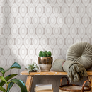 Art Deco Wallpaper with a Geometric Sunburst Motif in Greige - C037