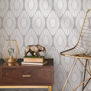Art Deco Wallpaper with a Geometric Sunburst Motif in Greige - C037