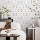 Art Deco Wallpaper with a Geometric Sunburst Motif in Greige - C037