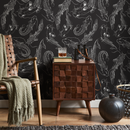 Koi Fish Wallpaper Featuring Illustrative Fish in Black and White - C040