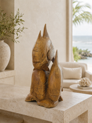 Twin Current Hand-Carved Teak Permit Sculpture