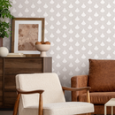 Geometric Wallpaper with a Dotted Scallop Pattern in Greige - C051
