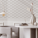 Geometric Wallpaper with a Dotted Scallop Pattern in Greige - C051