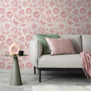 Floral Wallpaper with Vintage Peony Blooms in Pink and Cream - C052