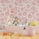 Floral Wallpaper with Vintage Peony Blooms in Pink and Cream - C052