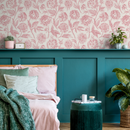 Floral Wallpaper with Vintage Peony Blooms in Pink and Cream - C052