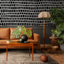 Geometric Wallpaper Featuring an Irregular Block Print in Black and White - C054
