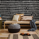 Geometric Wallpaper Featuring an Irregular Block Print in Black and White - C054