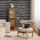 Geometric Wallpaper Featuring an Irregular Block Print in Black and White - C054