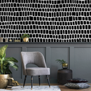 Geometric Wallpaper Featuring an Irregular Block Print in Black and White - C054