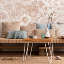 Floral Wallpaper with a Detailed Line Art Motif in Dusty Rose - C064