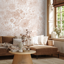 Floral Wallpaper with a Detailed Line Art Motif in Dusty Rose - C064