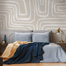 Modern Abstract Wallpaper with Curved Brushstroke Lines in Beige and White - C089