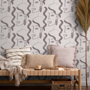 Modern Wallpaper with a Face Motif in Taupe - C093