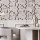 Modern Wallpaper with a Face Motif in Taupe - C093
