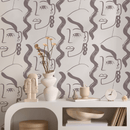 Modern Wallpaper with a Face Motif in Taupe - C093