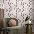 Modern Wallpaper with a Face Motif in Taupe - C093