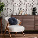 Modern Wallpaper with a Face Motif in Taupe - C093