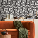 Art Deco Wallpaper with Sweeping Brush Strokes in Black and White - C101