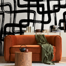 Modern Abstract Wallpaper with Bold Brushstrokes in Black and White - C119