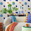 Modern Abstract Wallpaper with Stylized Florals in Blue, Orange, and Lavender - C139