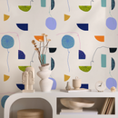 Modern Abstract Wallpaper with Stylized Florals in Blue, Orange, and Lavender - C139