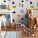 Modern Abstract Wallpaper with Stylized Florals in Blue, Orange, and Lavender - C139