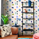 Modern Abstract Wallpaper with Stylized Florals in Blue, Orange, and Lavender - C139