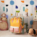 Modern Abstract Wallpaper with Stylized Florals in Blue, Orange, and Lavender - C139