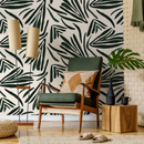 Abstract Wallpaper Featuring Bold Stylized Leaves in Dark Green - C145
