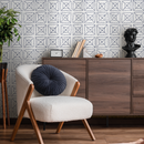 Geometric Wallpaper with a Dotted Tile Motif in Blue - C156