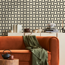 Geometric Wallpaper with an Interlocking Lattice Motif in Black and Cream - C158