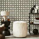 Geometric Wallpaper with an Interlocking Lattice Motif in Black and Cream - C158